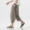 Men's Pants 2023 Summer Harajuku Calf Length Casual Men's Pants Wide Leg Cotton Linen Harem Baggy Pants Fashion Men's Clothing Z0225