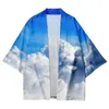 Chemises décontractées pour hommes Style d'été bleu ciel et nuages blancs chemise d'art rayée plage Kimono pour femmes chemise pour hommes