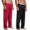 Calça masculina calças casuais calças soltas de seda de seda cor sólida calças lisas calças planas casuais praia de praia fino pijamas de sono