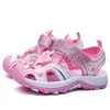 Sandals ulnn Girl's Sandals 2022 Fashion Summer Shoe Big Kids Sluittoe Sports Beach schoenen Baby Purple Pink Baotou Sandals Z0225