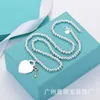 Designer Brand White copper silver plated Tiffays key heart shaped Buddha bead necklace for women CNC steel seal letter love pendant round collarbone