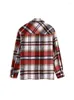 Kvinnors blusar 2023 Autumn and Winter Women's Retro Lapel Casual Striped Plaid Löst mångsidig långärmad jacka