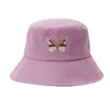 Berets kobiety motyl haft haftowane składane antysunburnowe wiadra Sun Hat Cap ups słomka