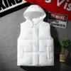 Men s Vests White Jacket With Hood Fashion Clothing Korean Style Hooded Quilting Coat Autumn Winter Sleeveless 230225