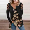 Kvinnors blusar Kvinnor Autumn Plus Size Blus Sexig Rose Prints Zipper V-ringen Hollow Long Sleeve Shirts Office Tops för Blusa