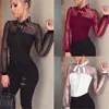 Women's Blouses 2023 Black Lace Bodysuit Women Long Sleeve Stretch Ladies Leotard Body Tops T Shirt Jumpsuit