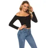 Women's T Shirts Off Shoulder Crop Tops Casual Ruched Pleated Bow Black T-Shirt Women Short Sleeve Cropped Shirt For Clothing