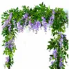Decorative Flowers 2x 7FT Artificial Wisteria Vine Garland Plants Foliage Trailing Flower Outdoor Home Office El Wedding Decor