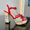 2023 Lafiet weven sandalen borduursel verfraaide enkelband platformpompen dikke hoge hakken sandal12 cm hoge hakken vrouwen sandaal luxe ontwerpers