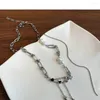 Kedjor Kpop Pin Tassel Chain Halsband för kvinnor Naturliga pärlor Rostfritt stål CLAVICLE Y2K GRUNGE Estetik Judat 2023
