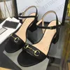 Summer High Heeled Sandals Designer Leather Women's High Heels Sexig Metal Buckle Large Office Suede Lady Metal Belt Buckle Thick Heel Woman Shoes Withbox No021