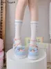 Sandaler sommar lolita söta sandaler kvinnor japansk stil bow kawaii chic mary janes skor blandad färg rund tå casual skor 230225