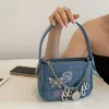 Sacs de soirée Firmranch Personnalité Cool Noir Métal Style Y2K Papillon Chaîne Frangée Denim Femme Épaule Aisselle Sac Diamant Lettre Chic 230225