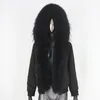 女性の毛皮のフェイクブルーネスフェア2023防水爆撃機ショートパーカー冬ジャケット女性天然アライグマ襟フード厚い暖かい本物