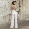 Abito da sposa svasato a maniche lunghe abiti tuta 2023 Applicazioni di pizzo scollo a V abito da sposa con pantaloni illusione sexy tulle su misura