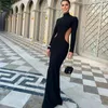 Casual Dresses Elegant Sexy Backless Dress Women Club Hollow Out 2023 Autumn Winter Gown Long Sleeve Bodycon Maxi Party Outfits