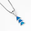 Pendant Necklaces Cute Female Triangle Stone Necklace Blue Fire Opal Wedding Charm Silver Color For Women
