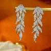 Hoop Earrings Aazuo Fine Jewelry 18K Solid White Gold Real Diamonds 0.7ct Luxury Long Leaves Stud Gifted For Women Wedding Party