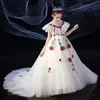 2023 sukienki dla dziewczynek w kwiaty na ślub koronkowe koraliki 3D kwiatowy Appliqued małe dziewczynki sukienki na konkurs piękności sukienki na przyjęcie księżniczka nosić pierwsza sukienka komunijna