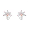 Boucles d'oreilles HUAMI court 18k perle pendentif or argent couleur Zircon Bijoux de mode cadeau romantique pour les femmes Bijoux