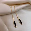 Charm Luxury Black Emamel Water Drop Earrings Women's Chain Tassel Pendant Earrings Ins Wind 2023 Trendry Ear Piercing Smycken Summer G230225