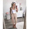 Pure Color Tied Ankle Length Pants Lace Low Drawstring Waist Casual