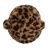 Berets Taiger Print Faux Pelz Kawaii Nette Mädchen Hut Weibliche Winter Leopard Plüsch Fischer Koreanische Warme Student Ohr Eimer Hüte