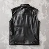 Men s Vests Motorcycle Biker Leather Vest Men Genuine Cow Sleeveless Jackets 100 REAL Cowhide Stand Collar Waistcoat Outwear 230225