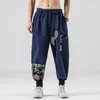 Men's Pants Japanese kimono Men Cotton Linen Samurai Come Ukiyoe Print Belt Retro Harem Pants Haori Baggy Trousers Harajuku Hip Hop Z0225