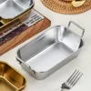 Schüsseln Edelstahl Quadratische Platte Kreative Snack Pommes Dessert Koreanischen Stil Vintage Hause Geschirr Mit Griff