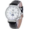 손목 시계 Jaragar Brand Men 자동 기계식 시계 남자 캐주얼 달 위상 캘린더 시계 24 시간 자동 날짜 라인톤 시계