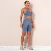 Aktiva uppsättningar sömlös yogasats 2 -stycken Sportdräkt Kvinnliga träningskläder Medium Support Bh High midje Gym Shorts Women Sportkläder