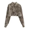 Women's Blouses Women Fashion Short Leopard Zebra Print Shirt Long Sleeve Loose Casual Crop Tops High Waist Street Style Blouse Cardigan