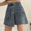 Kvinnors shorts högkvalitativa denim kjolar sommarflickor jeans midja a-line blå kjol kvinnor korea plus storlek klädmode 4xl 5xl