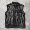 Men s Vests Motorcycle Biker Leather Vest Men Genuine Cow Sleeveless Jackets 100 REAL Cowhide Stand Collar Waistcoat Outwear 230225