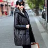 Women's Leather Real Sheepskin Suede Down Hoody Coat Women Warm Jacket Outerwear Overcoat LF2344BM