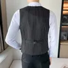 Men's Vests Business Casual Dress Stripes Wedding Suit Vest SlimTuxedo Social Men Waistcoat KTV OverallsMen's