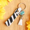 Keychains Turquesa Stone Fringe Tassel Charms Leopard Leather Handle Genuine for Women Key Ring WholesaleKeyChains