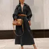 캐주얼 드레스 Celmia Bohemian Dress Women Autumn Lantern Sleeve Lapel Lapel Maxi restidos 파티 해변 로브 하이 허리 붕대 홀리데이 홀리데이 섹시