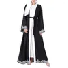 Casual Dresses Women Abaya Muslim Dress Luxury Embroidery Long Sleeve Opened Black Bell Sleevekimono Front Open