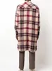 Women s Jackets Autumn and Winter Lapel Color blocked Plaid Pocket Woolen Trench Wool Blend Coat 230225