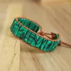 Charm Bracelets Women Men Boho Malachite Bracelet Handmade Jewelry Natural Stone Tube Beads Leather Wrap Creative Gifts