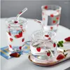 Wine Glasses INS Strawberry Glass Water Cup With Straw Lid Lovely Sweet Milk Juice Cups Breakfast Home Office Bottle