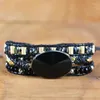 Strand Native Inspired Designer Leather Bracelet Black Onyx Mix 3 Strands Woven Wrap Bangles Bohemian Jewelry Dropship Wholesale