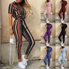 Summer Jumpsuit Womens Clothing Casual Polo Collar Printed Belt Cargo Overalls