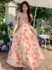 Casual Dresses Korean Women Evening Dress Fairy Sweet Floral Sexig Halter Backless Slim Maxi Party Club Beach Prom Lady Robe Femme Mujer Vest