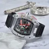 Herrklocka Lyx Designer Sportklockor Mode Transparent fodral 44mm Chronograph Armbandsur Silikonrem Quartz Herrklocka