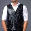 Men s Vests Men First Layer Cowhide Leather Multi pocket Slim Keep Warm In Spring and Autumn 230225