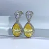 Water Drop Topaz Diamond Dangle Earring 100% Real 925 여성용 약속 약혼 보석