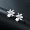 Boucles d'oreilles HUAMI court 18k perle pendentif or argent couleur Zircon Bijoux de mode cadeau romantique pour les femmes Bijoux